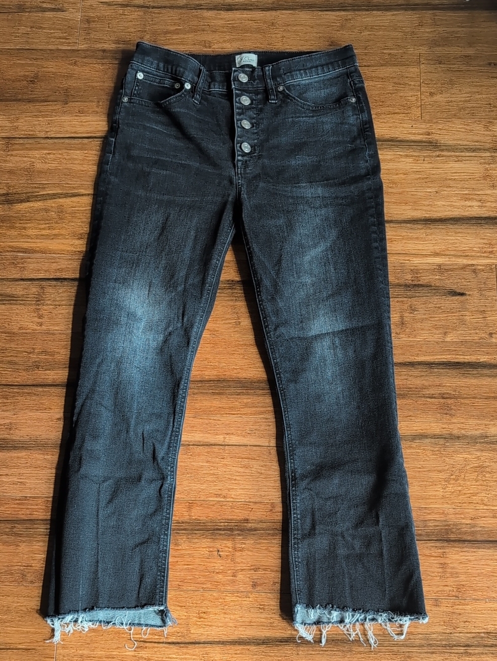 J Crew 9" Billie Demi Boot Crop Black Washed Button-Fly Jean